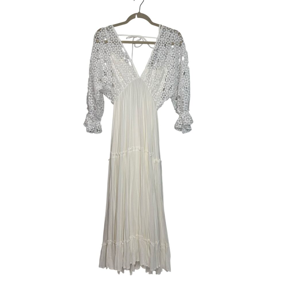 Petal + Pup NWT White Crochet Lace Maxi Dress Sz 2 Boho Bridal